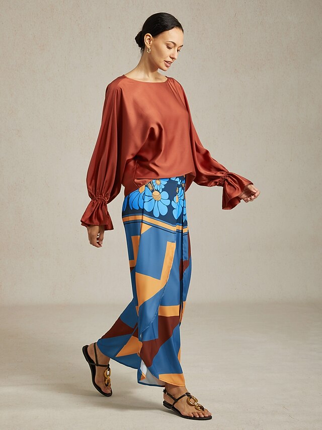  Per donna Svasato Lunghezza intera Raso Micro-elastico Pantaloni Compleanno Weekend Blu Rosso rosa Primavera & Estate S M L