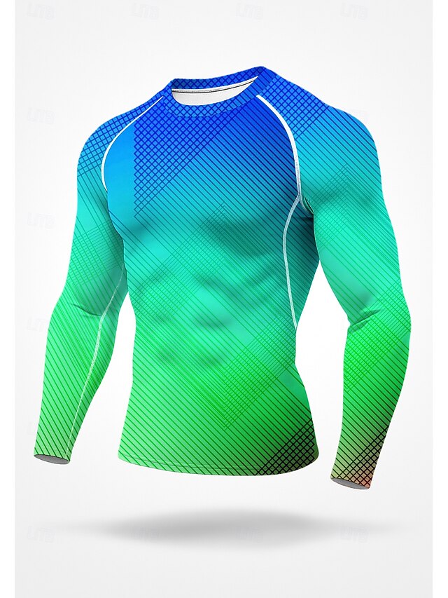 Men's Running T-Shirt Athletic Shirt Gym Shirt Fitness Shirt Workout Shirt Color Block Long Sleeve Tee Tshirt Geometric UPF 50 UV Resistant Soft Sweat wicking Mountain Bike / MTB Gym Workout Mountain4