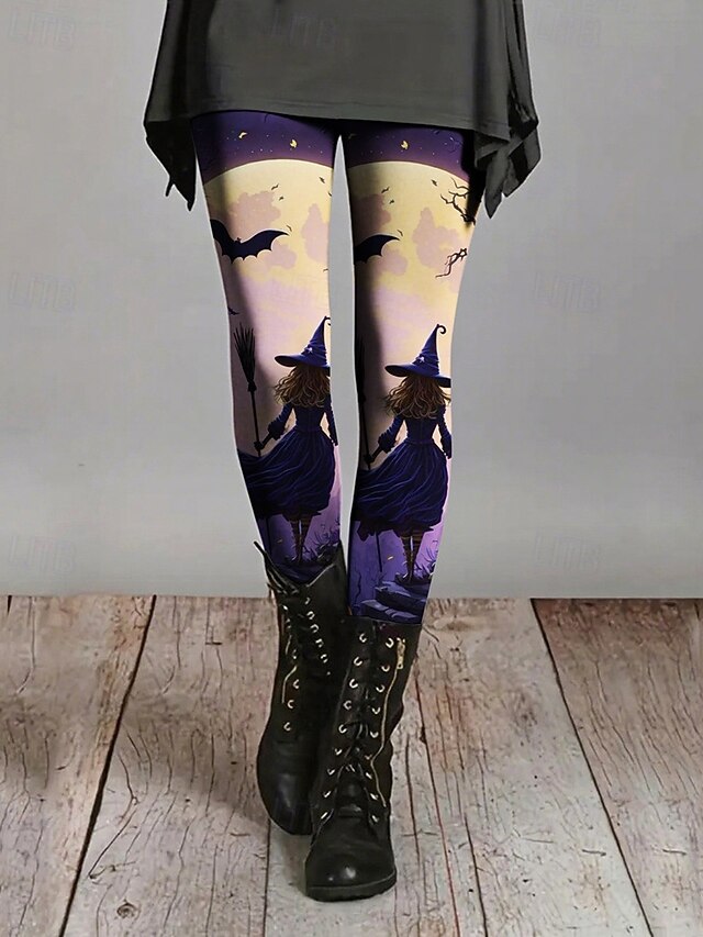 Women's Leggings Cozy Leggings Basic Casual Full Length High WaistPantsHalloween Graphic Printing Thermal Warm Comfortable Stretchy Vacation Casual Daily Violet Fall Winter Slim Fit4