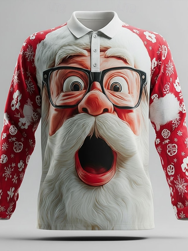  Jul Herr jultomten Polo Långärmad Polotröjor Kavajslag Ledigt Utomhus Fritids- Dagliga kläder 3D-utskrift Knappar Vår Höst Vinter Röd 1 Röd 4 Röd 3