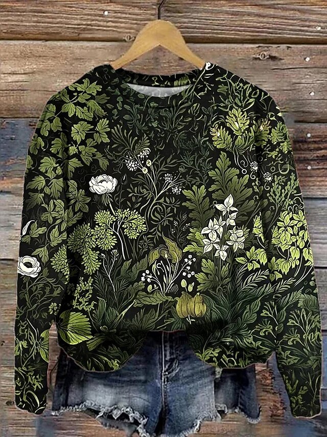 Women's Sweatshirts Floral Graphic Vintage Casual Long Sleeve Crew Neck Round Neck Regular Tops Street Dailywear Casual Print Dark Green Spring Fall Winter4