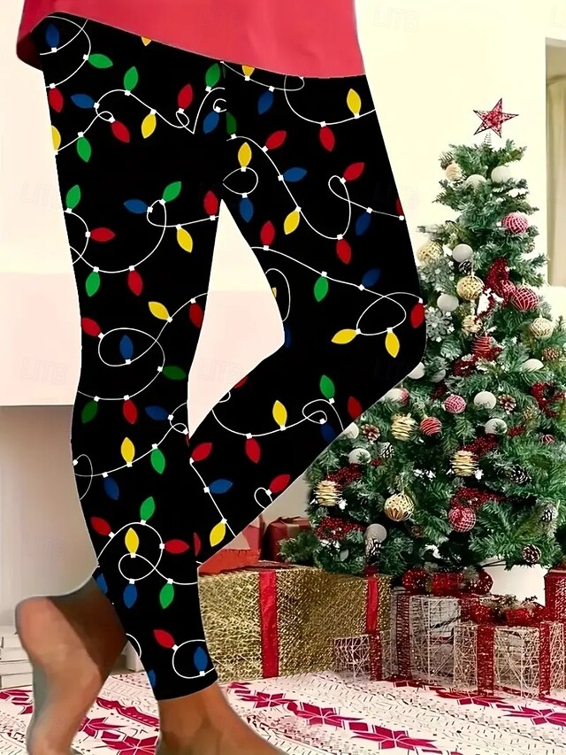 Women's Chinos Leggings Cozy Leggings Ethnic Style Casual Full Length High WaistPantsUgly Christmas Graphic Printing Thermal Warm Comfortable Stretchy Vacation Casual Daily Black Summer Spring Fall4