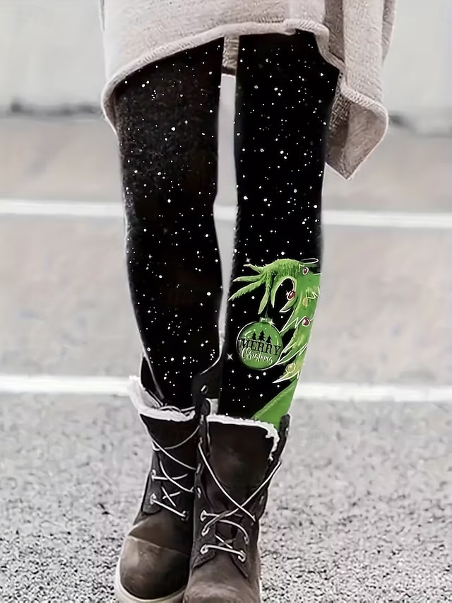  Dame Leggings Ferie Årgang Mote Full lengde Høy MidjePantsJul Grafisk Printer Hold Varm Myk Pustende Elastisk Formell utendørs Feriereise Svart Rød Rød / Blå Sommer Vår Høst Vinter Slank Fasong