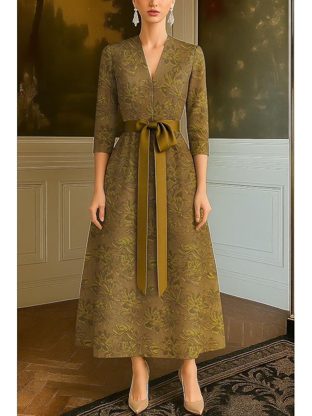  Ligne A Robe de Soirée Élégant Robe de soirée Formel Mariage Longueur au sol Manche 3/4 Col en V Poche Nylon avec À Bretelles 2025