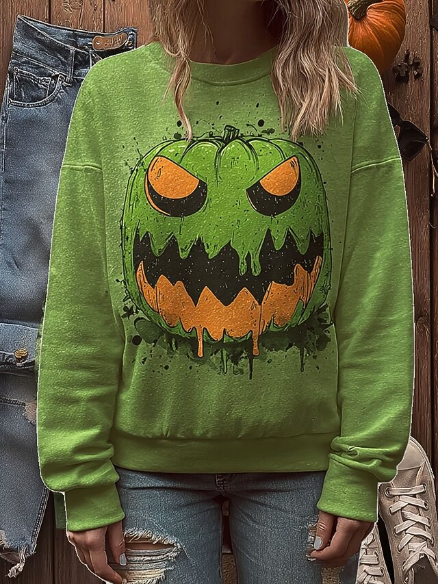 Women's Pullover Graphic Pumpkin Casual Long Sleeve Crew Neck Regular Tops Street Dailywear Casual Print Green Fall Winter4