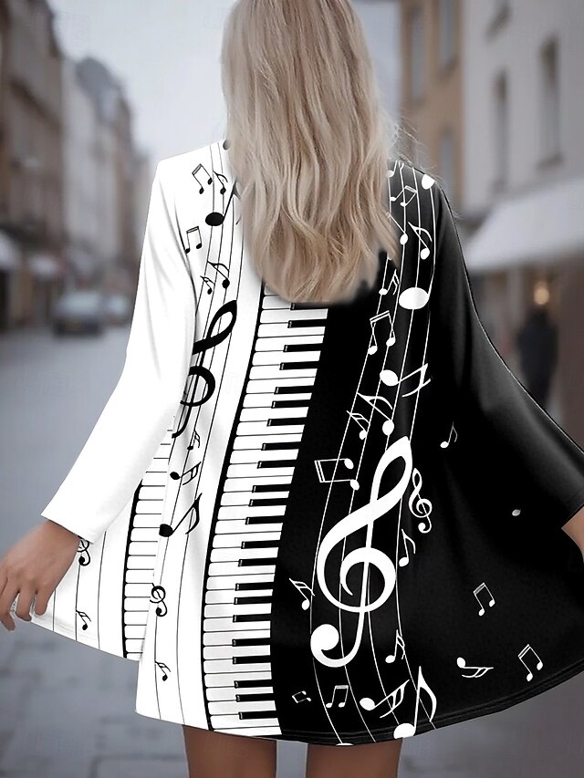 Women's Casual Jacket Warm Comfortable Irregular Hem Open Front Vintage Fashion Casual Comfortable Geometric Street Casual Daily Long Collarless Regular Fit Long Sleeve Outerwear Black White Yellow4