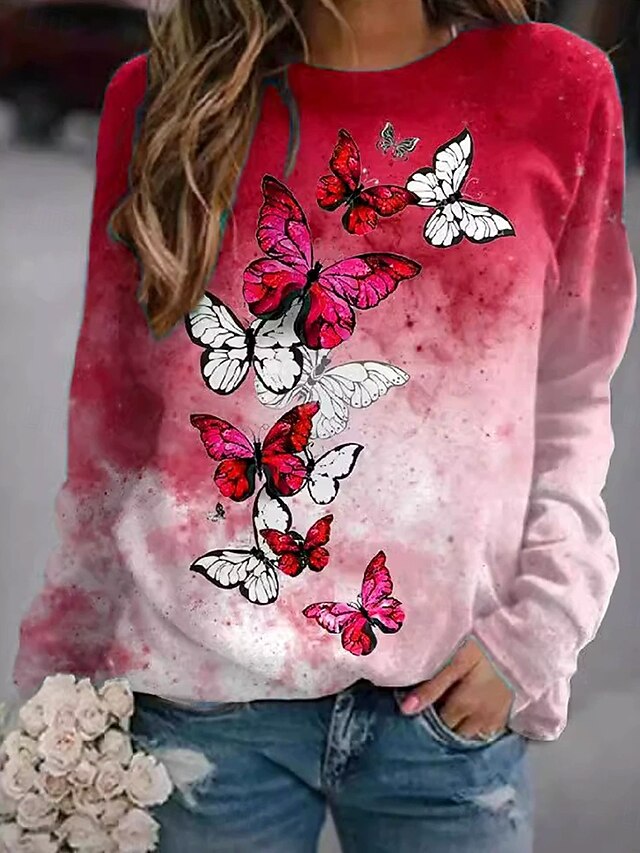 Women's Pullover Sweatshirt Graphic Butterfly Fashion Casual Long Sleeve Round Neck Regular Tops Street Dailywear Casual Print Dark Pink Blue Green Spring Fall Winter4