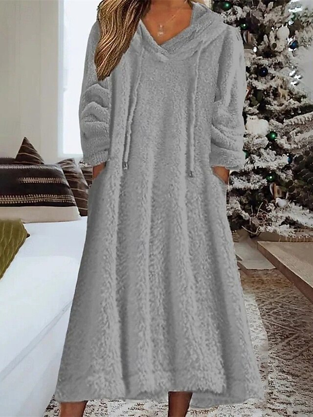 Women's Midi Dress Casual Dress Winter Dress Fashion Modern Daily Weekend Regular Fit Plain Long Sleeve Hooded Grey Winter Autumn4