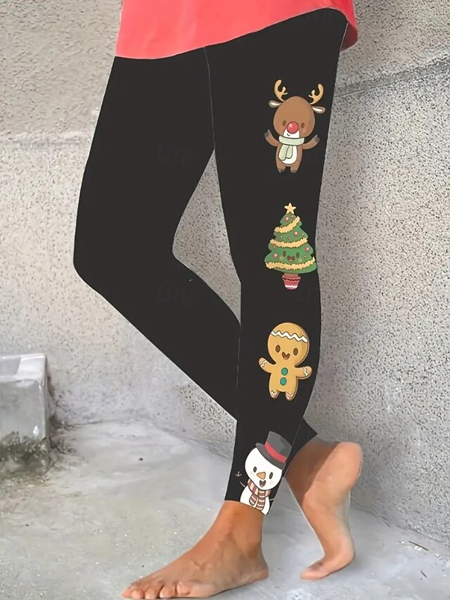 Women's Chinos Leggings Cozy Leggings Vacation Casual Full Length High WaistPantsUgly Christmas Reindeer Christmas Printing Thermal Warm Comfortable Stretchy Vacation Street Causal Black Summer4