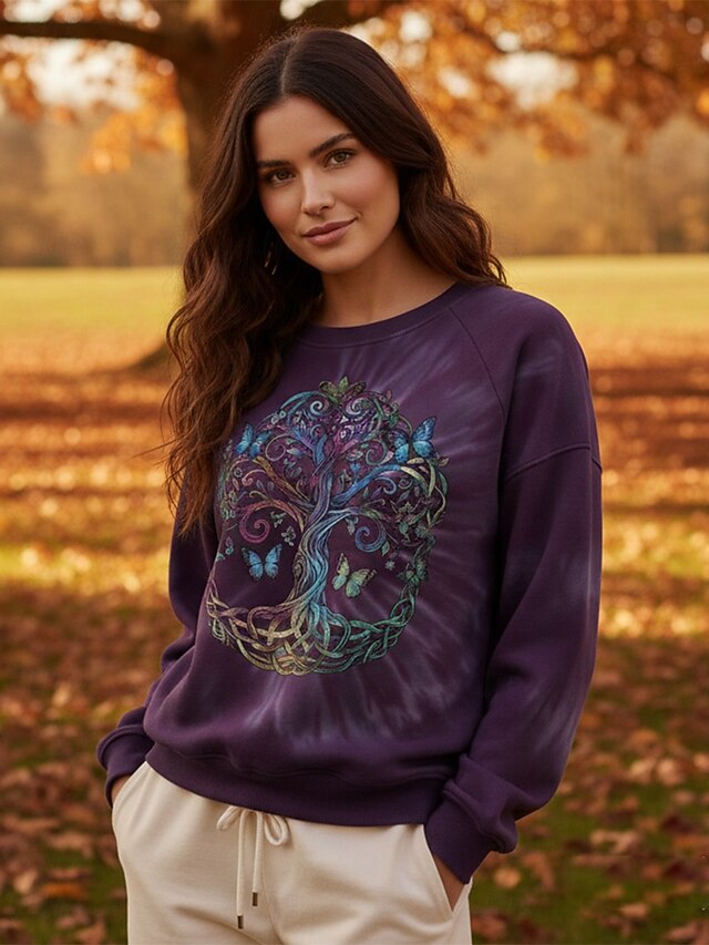 Women's Pullover Sweatshirts Floral Tie Dye Fashion Streetwear Classic Long Sleeve Crew Neck Round Neck Regular Tops Dailywear Casual Print Blue Purple Spring Fall4
