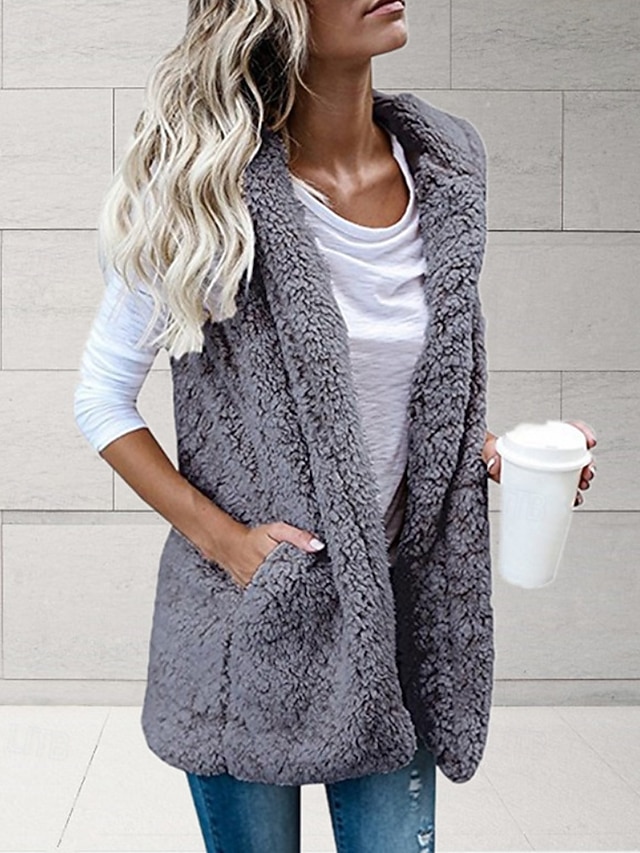  Per donna Gilet Confortevole Tasca Casual Tinta unica Vacanza Streetwear Casuale Abbigliamento quotidiano Regolare Felpa con Cappuccio Vestibilità regolare Senza Maniche Capispalla Nero Bianco Vino