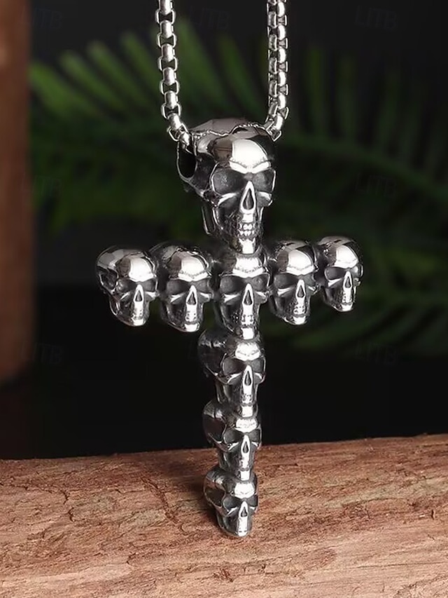  Collier croix tête de mort pour homme, pendentif gothique en alliage avec chaîne, bijou de style punk pour fête, cosplay et festival