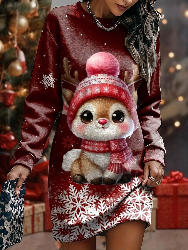 Christmas Women's Mini Dress Shift Dress Vacation Casual Birthday Date Regular Fit Graphic Santa Claus Long Sleeve Crew Neck Black Red Gray Spring Fall Winter4