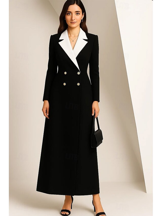  abito da smoking a trapezio, tubino, formale, blazer, invitato a nozze, in crêpe elasticizzato, elegante, manica lunga, lunghezza al pavimento, revers a lancia, colletto doppiopetto