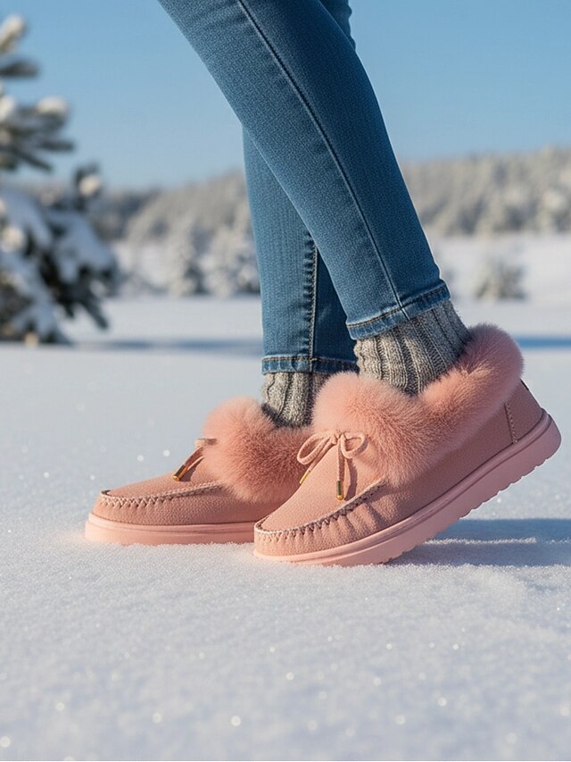 Women's Pink Faux Fur Lined Winter Sneakers with Suede Upper - Cozy Warm Snow Shoes for Casual Outdoor Wear 15