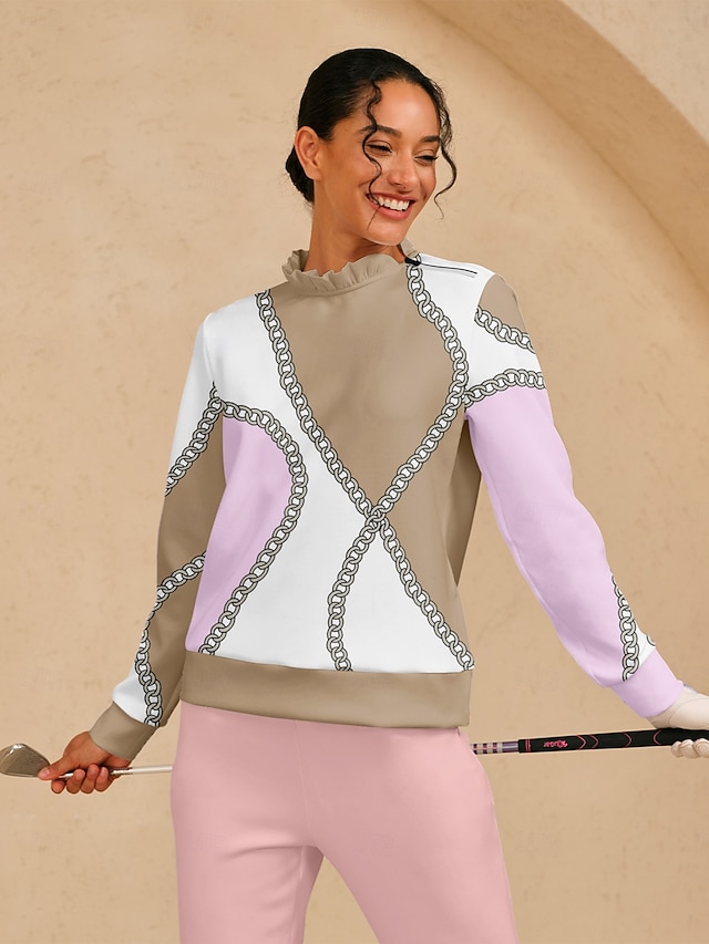 Dam Pullover-tröja Vit Långärmad Överdelar Golfkläder för damer Kläder Outfits Bär kläder