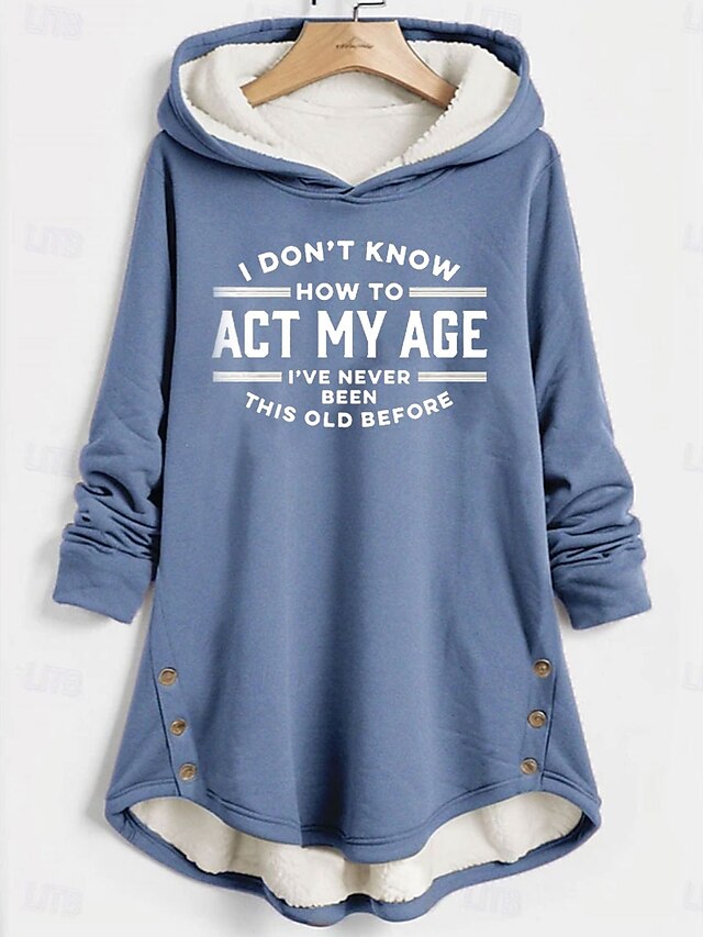  Mulheres Pulôver Moletom Com Capuz Gráfico Letra Quente Casual Difusa Manga Longa Com Capuz Tops longos Casual Esportes Imprimir Rosa Azul Cinzento Outono Inverno