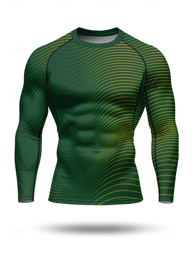 Men's Compression Shirt Running Shirt 3D Print Seamless Long Sleeve Base Layer Striped Quick Dry Compression Power Flex Moisture Wicking Gym Workout Active Training Exercise Sportswear Activewear4
