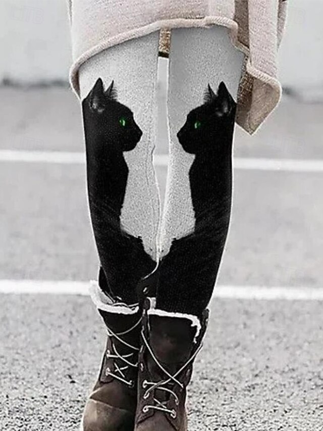  Women's Slacks Leggings Cozy Leggings Vacation Vintage Streetwear Full Length Natural Graphic Cat Elastic Waist Print Comfy Outdoor Comfortable Stretchy Outdoor Vacation Streetwear Dark-Gray Dark