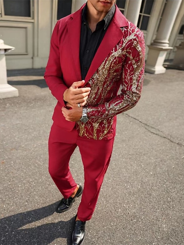 رجالي سترة الدعاوى عمل حفلة كوكتيل حفلة الزفاف 2 قطعتين موضة كاجوال الربيع الخريف بوليستر شجرة جيب Buttons مريح صدر فردي سترة رياضية أسود أبيض أحمر أزرق البحرية