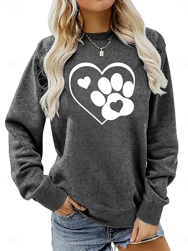  Dame Genser med genser Hjerte Blomstret Grafisk Mote Fritid Langermet Crew-hals Vanlige topper Gate Hverdag Avslappet Trykt mønster Svart Lysegrå Mørkegrå Grå Høst Vinter