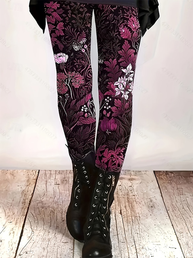  Per donna Pantaloni Eleganti Leggings Leggings comodi Vacanza Vintage Streetwear Lunghezza intera Naturale Floreale Grafico Elastico in vita Stampato Comodo All'aperto Confortevole Elasticizzato