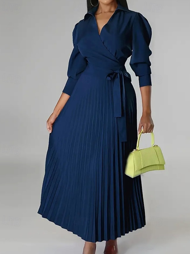 Dámské Midi šaty Šaty na párty Koktejlky Saténové šaty Slip Dress Elegantní Moderní Venkovní Párty Večerní oslava Běžný Bez vzoru Dlouhý rukáv Košilový límec Růžová růžová Černá Světlá růžov