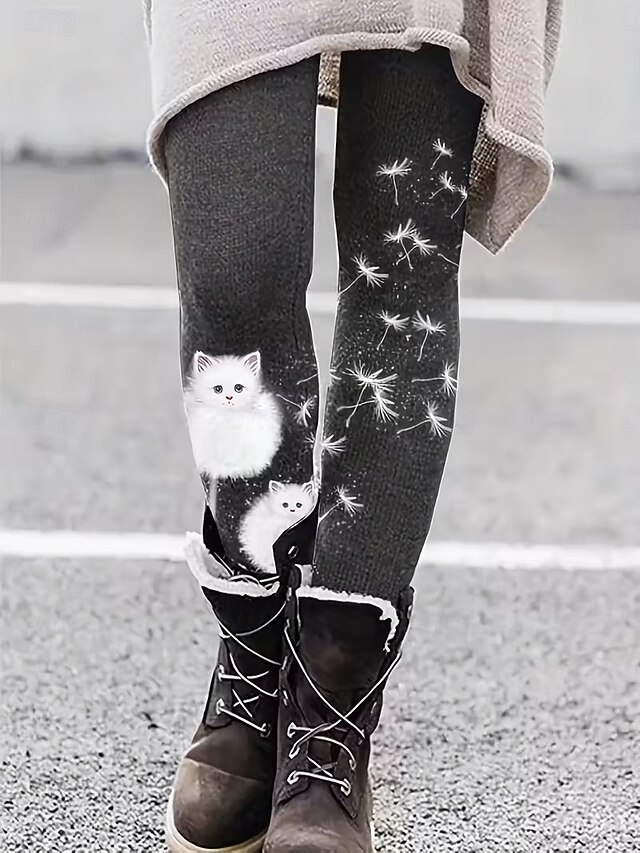 Women's Leggings Vacation Vintage Fashion Full Length High Waist Graphic Animal Cat Printing Thermal Warm Soft Breathable Stretchy Formal Outdoor Vacation Black ash-colored Spring Fall Slim Fit4