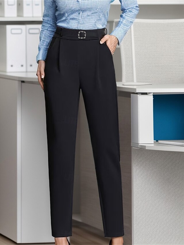 Women's Dress Pants Work Skinny Pants Trousers Full Length Pocket High Cut Micro-elastic High Waist Fashion Streetwear Office Black S M Winter Autumn Fall 9