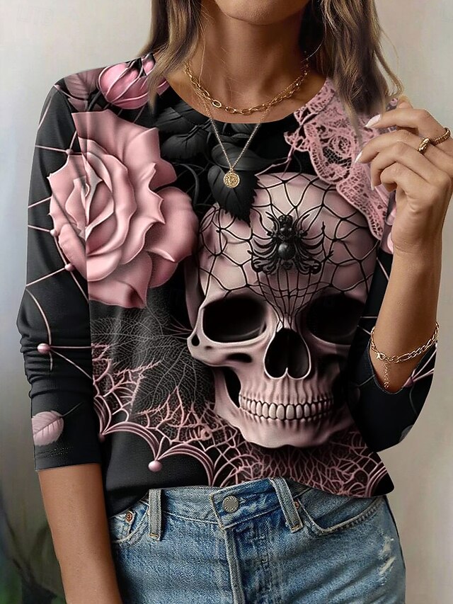 Women's T shirt Tee Ombre Print Halloween Daily Casual Long Sleeve Crew Neck