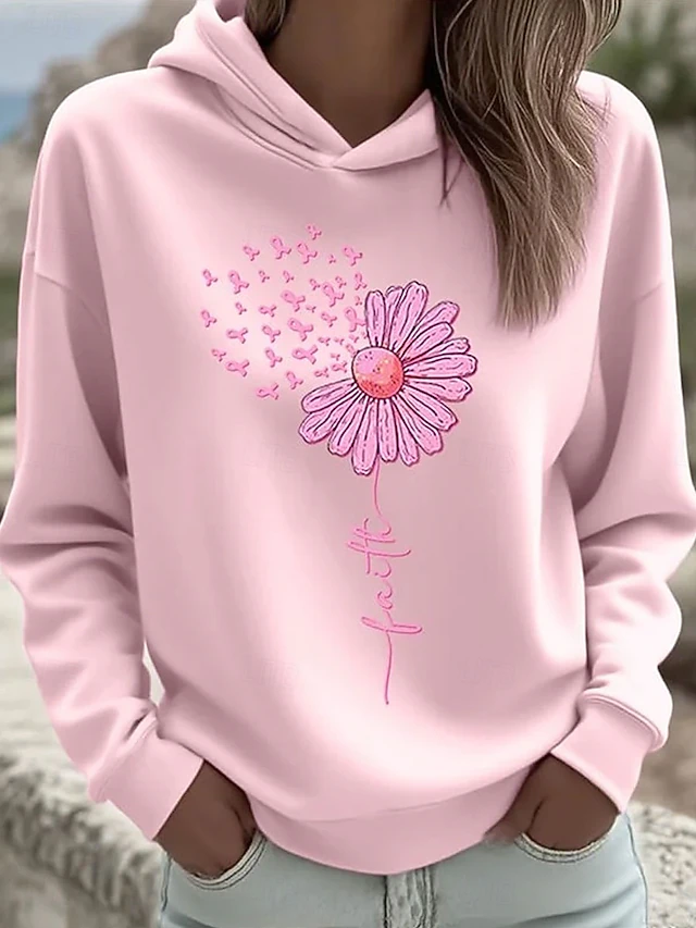 Women's Pullover Hoodie Sweatshirt Floral Graphic Letter Casual Long Sleeve Hooded Regular Tops Party Evening Wear Street Dailywear Black White Pink Spring Fall Winter4