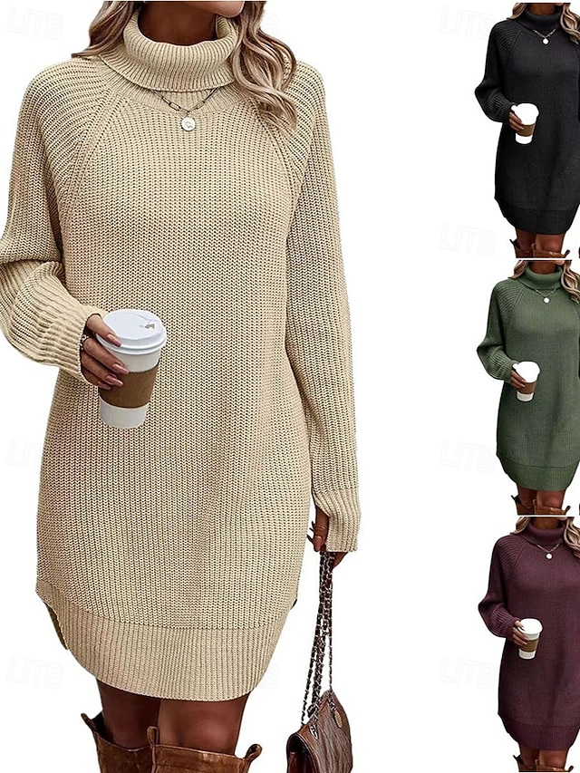  Femmes Mini Robe Robe Pull Mode Moderne Quotidien Fête Sortir Coupe régulière Uni manche longue Col roulé Noir Blanche Vert Véronèse Fuchsia Automne Hiver