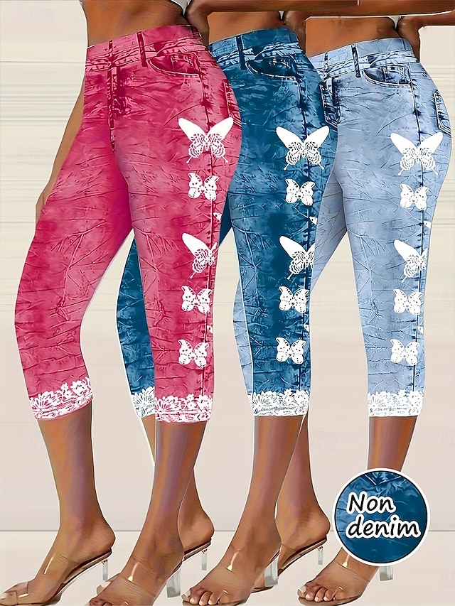  Femmes Pantalon capri Leggings Vacances ancien Mode Longueur mollet Taille Moyenne Fleuri Graphique Impression 3D Impression Doux Respirant Micro-Élastique Vacances Rue Décontracté Rosé Bleu ciel