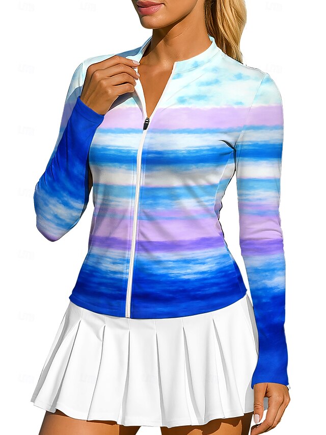 Women's Geometric Gradient Stripes Tops Sport Shirt Tennis Shirt Tennis Top Long Sleeve Zipper Floral UPF50+ UV Resistant High Elasticity Moisture Wicking Breathable Volleyball Tennis Golf Round4