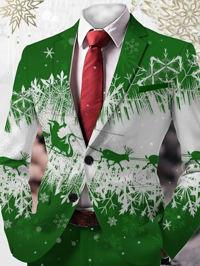  Bărbați Blazer Palton Crăciun În aer liber Casual Casul Zilnic Englezesc Toamna iarna 100% Poliester Fiecare Fulg zăpadă Imprimare 3D Nasturi Termic cald Comfortabil Cu Un Nasture Blazer Roșu-aprins