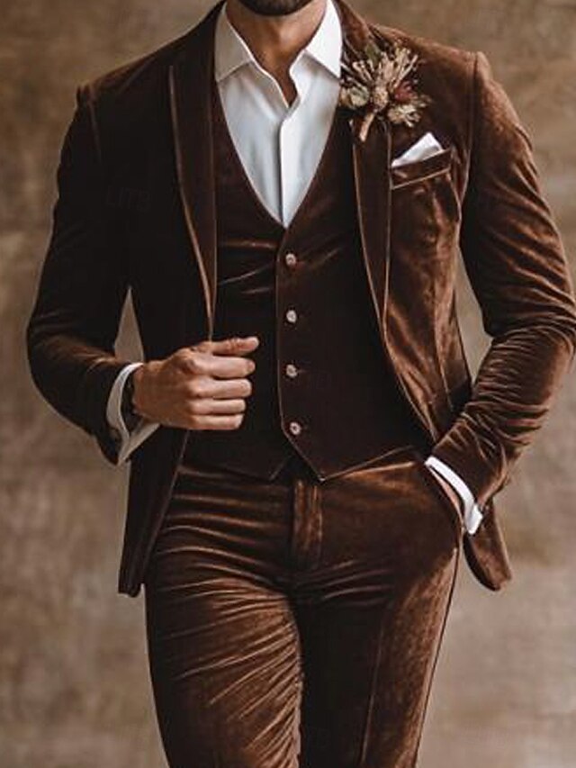Simple & Stylish 3-Piece Brown Wedding Suit with Peaked Lapel main image 1