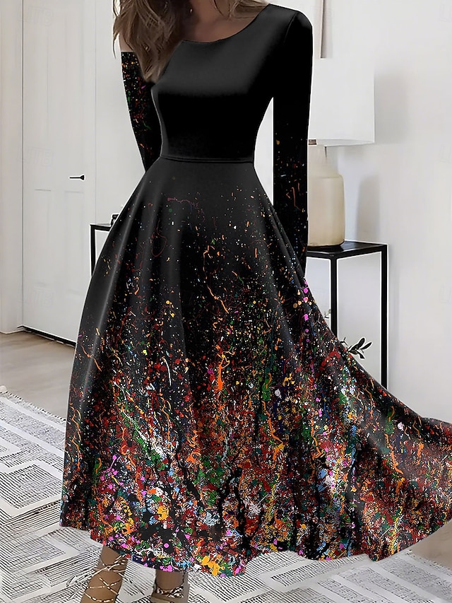  Per donna Abito Midi Abito a trapezio Abito aderente e svasato Vacanza Casual Boho Feste Quotidiano Uscire Vestibilità regolare Ombre Grafico Manica Lunga Girocollo Rosso Blu Viola Verde Estate