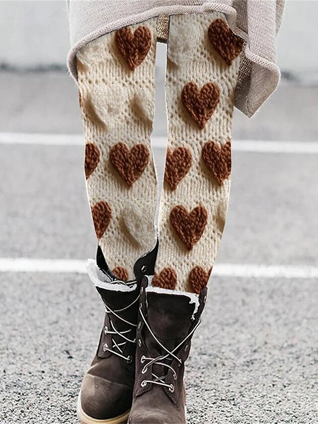 Women's Pants Trousers Leggings Cozy Leggings Streetwear Casual Full Length High WaistPantsHalloween Heart Elastic Waist Print Breathability Comfortable Stretchy Vacation Street Daily Wear Khaki4