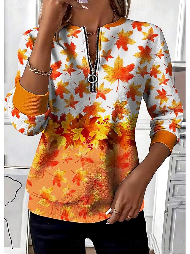 Women's Pullover Sweatshirt Zip Up Sweatshirts Floral Graphic Fashion Casual Long Sleeve Crew Neck Regular Tops Street Dailywear Zipper Print Purple Orange Green Fall Winter4