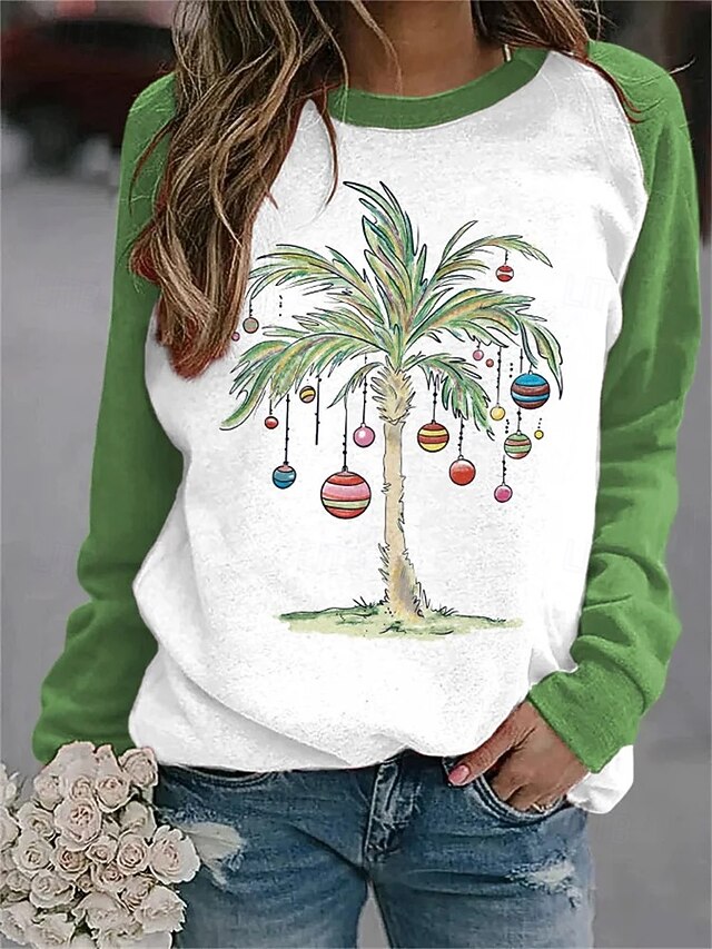 Women's Pullover Graphic Christmas Tree Casual Long Sleeve Crew Neck Regular Tops Casual Holiday Pink Red Green Spring Fall Winter4