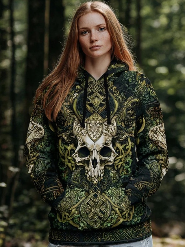  Sudadera con capucha estilo bohemio vikingo para mujer, con estampado geométrico occidental, estilo étnico, informal, de manga larga, con capucha, estilo urbano, informal, con estampado de patchwork y