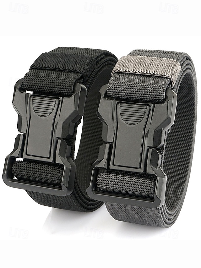 Ceinture tactique en nylon élastique pour homme avec boucle à dégagement rapide, ceinture en sangle réglable de style militaire pour la randonnée en plein air, le travail et le port quotidien
