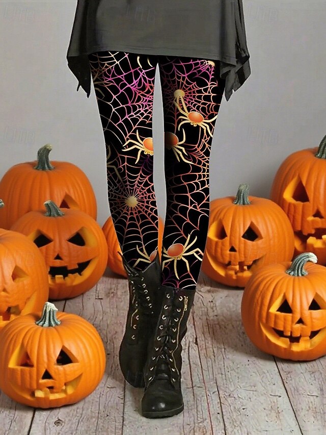 Women's Leggings Cozy Leggings Basic Casual Full Length High WaistPantsHalloween Graphic Printing Thermal Warm Comfortable Stretchy Vacation Casual Daily Black Fall Winter Slim Fit4