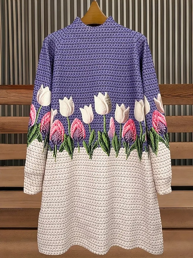  Damen Minikleid Pulloverkleid Shiftkleid A Linie Kleid Urlaub Party Lässig Heim Lässig Täglich Lässiger Schnitt Grafik Stammes Abstrakt Langarm Rollkragen Purpur Grün Frühling Herbst Winter