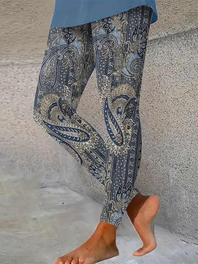  Damskie Getry Przytulne legginsy Urlop Codzienny Pełna długość Wysoka talia W Tureckie Wzory Drukowanie Keep Warm Wygodny Elastyczny Urlop Codzienny Święto Głęboki niebieski Jesień Zima Opinający / a