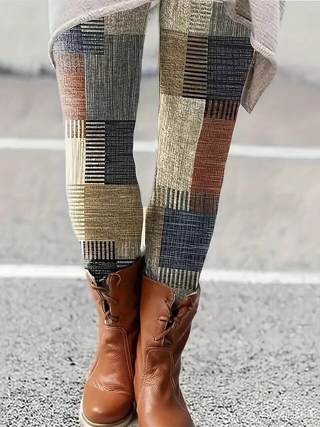 Women's Chinos Leggings Cozy Leggings Vacation Basic Casual Full Length High Waist Plaid Printing Thermal Warm Comfortable Stretchy Vacation Casual Daily Khaki Fall Winter Slim Fit4