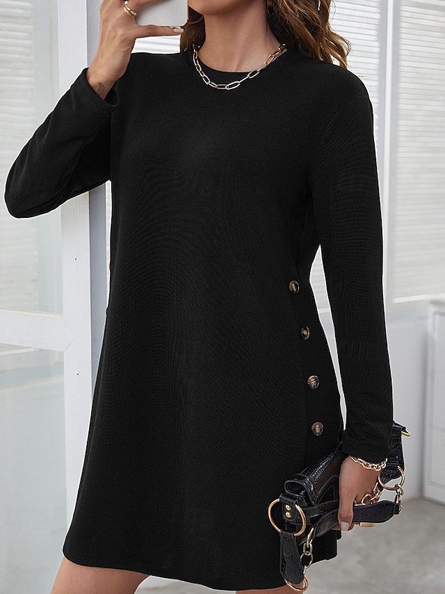  Damen Minikleid schwarzes kleid Freizeitkleid Cocktailkleid Abendkleid Elegant Modern Täglich Ausgehen Wochenende Normale Passform Einfach Langarm Rundhalsausschnitt Schwarz Rosa Grau Frühling Herbst