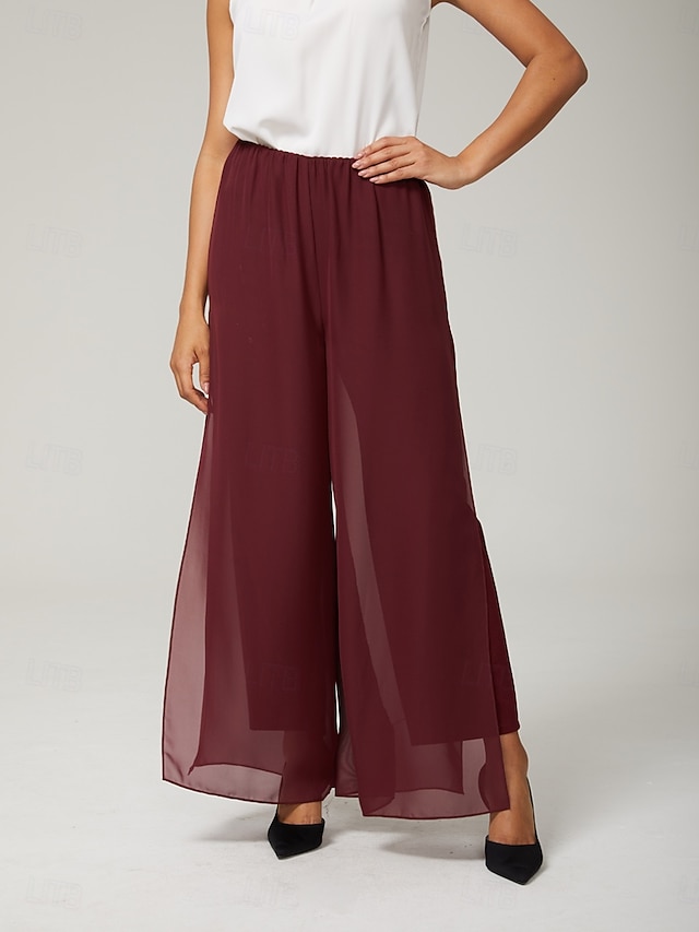  Mulheres Atrevido Calças retas Elegante à moda Estilo Clássico Comprimento total Cintura Média Côr Sólida Cintura elástica Com Stretch Casamento Férias Festa Vinho Primavera / Outono / Inverno / Verão