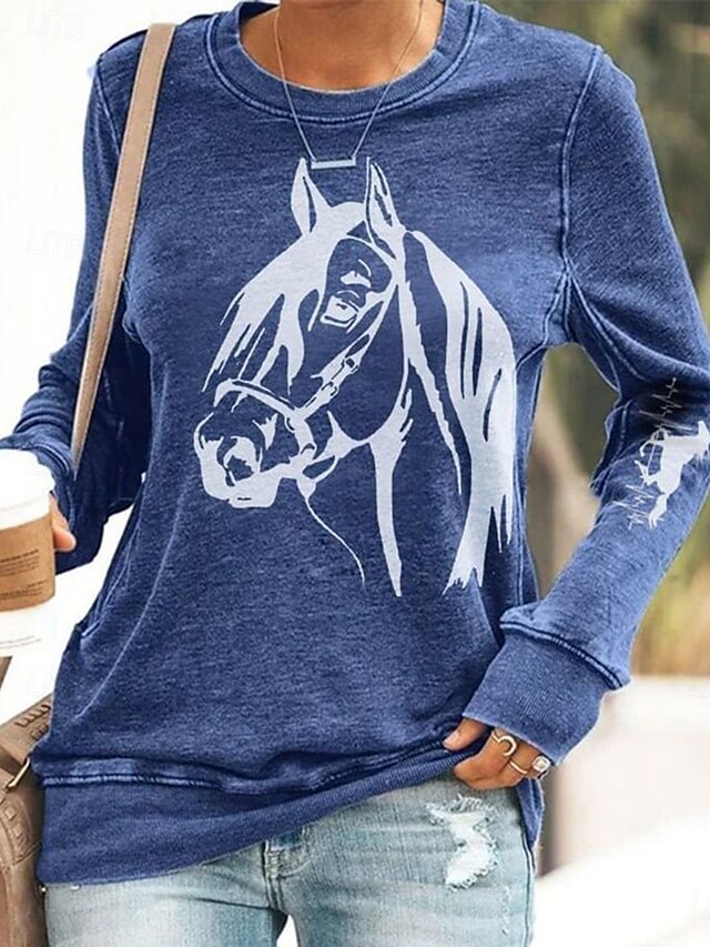 Women's Sweatshirts Graphic Animal Vintage Casual Long Sleeve Crew Neck Regular Tops Street Dailywear Casual Print Black Blue Spring Fall Winter3