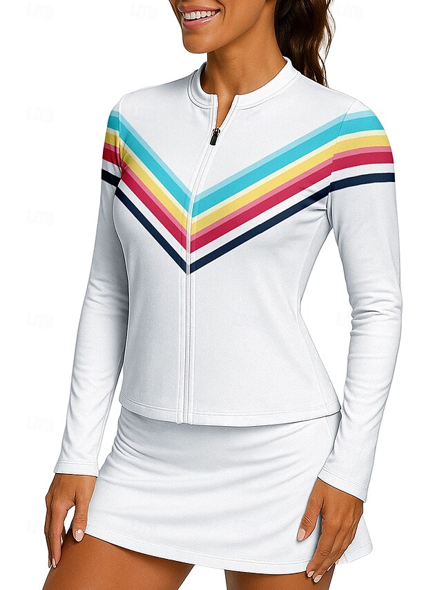 Women's Rainbow Stripes Sport Shirt Tennis Shirt Tennis Top Long Sleeve Zipper Floral UPF50+ UV Resistant High Elasticity Moisture Wicking Breathable Volleyball Tennis Golf Stand Collar Zip Collar4